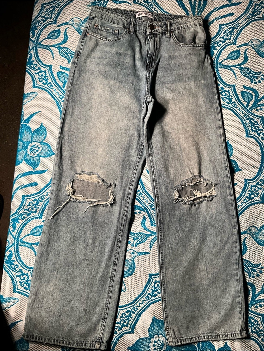 YMI Relaxed Wide-Leg Distressed Jeans | Light Wash 100% Cotton Size 9/29